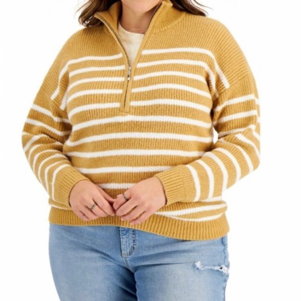 NWT Style & Co Striped Half-Zip Sweater - Mustard and White size 3X 🌸 BC BAG 05